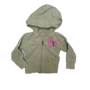 LL Bean Zippered Hoodie with Pockets Butterfly Design Size 3T Pastel Green Pink